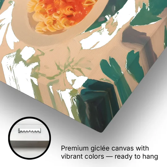 Red Wine Painting with Pasta and a Book - Canvas Wall Art - Gallery Wrap Corner
