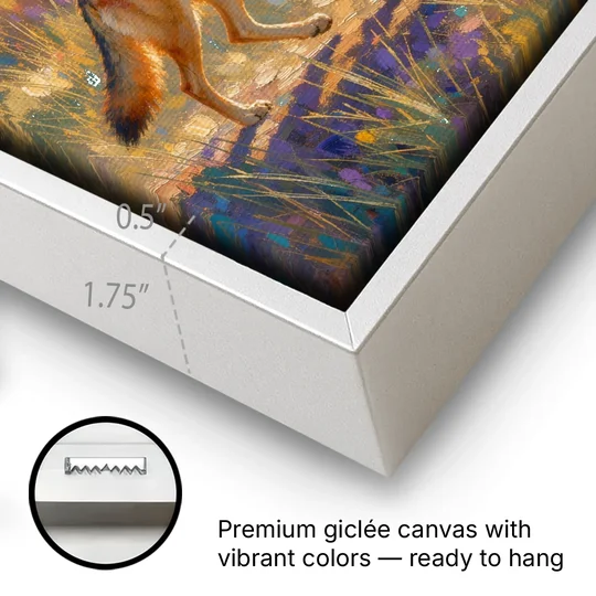 Impressionist Red Wolf at the Golden Marsh - White Framed Canvas Wall Art - Gallery Wrap Corner