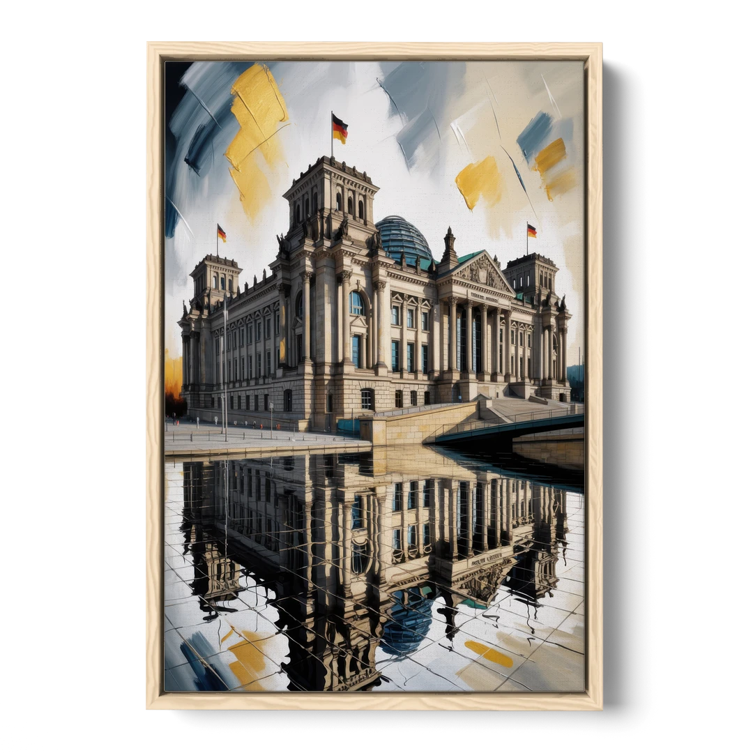 Reichstag Reflections - Oak Framed Canvas Wall Art - Front