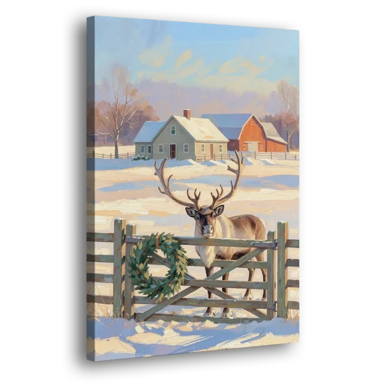 Reindeer at the Farmhouse Gate - Canvas Wall Art - Side
