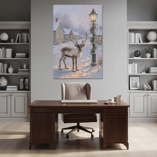 Reindeer by the Garland Lamp Post - Canvas Wall Art - Office - 40x60