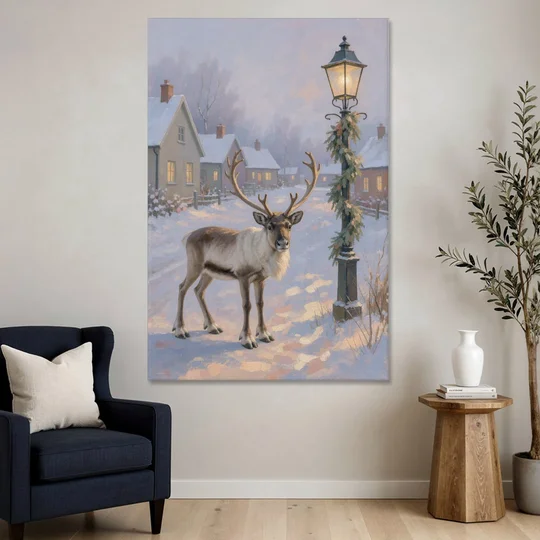Reindeer by the Garland Lamp Post - Canvas Wall Art - Sofa - 40x60