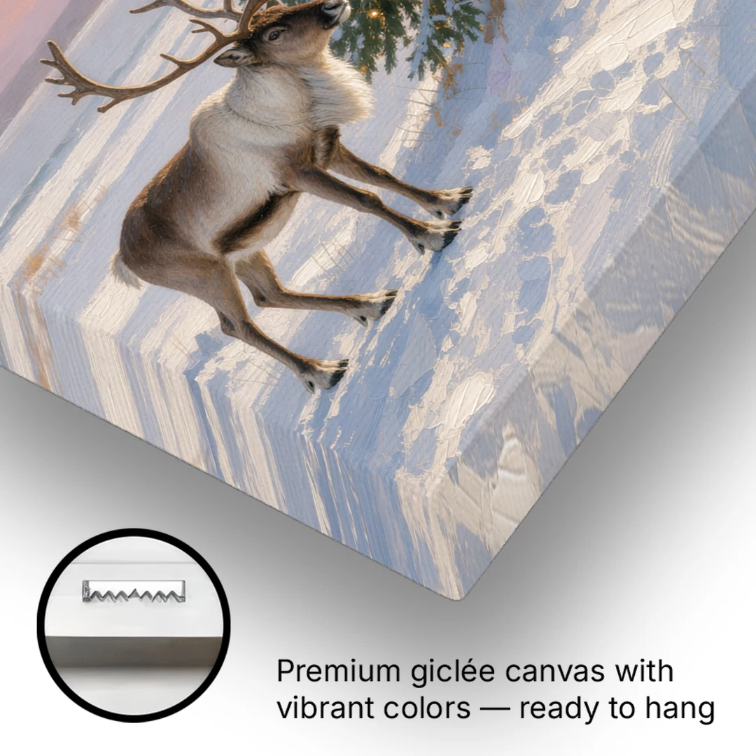 Christmas Reindeer by the Ribbon Fir for the Living Room - Canvas Wall Art - Gallery Wrap Corner