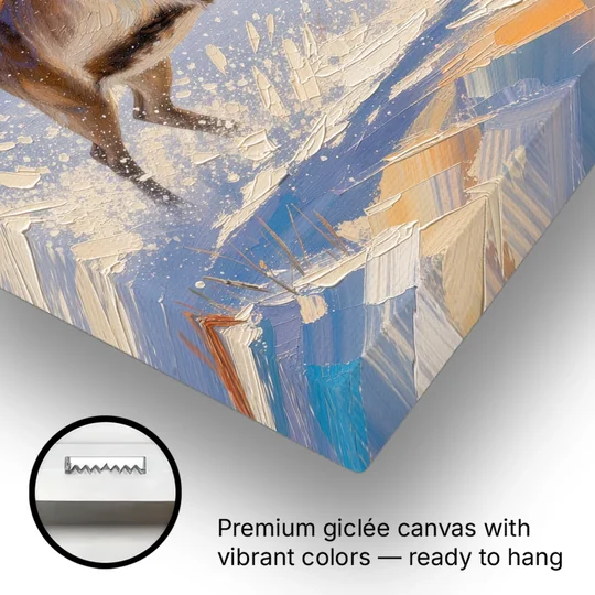 Reindeer in Snow Painting at Full Gallop - Canvas Wall Art - Gallery Wrap Corner