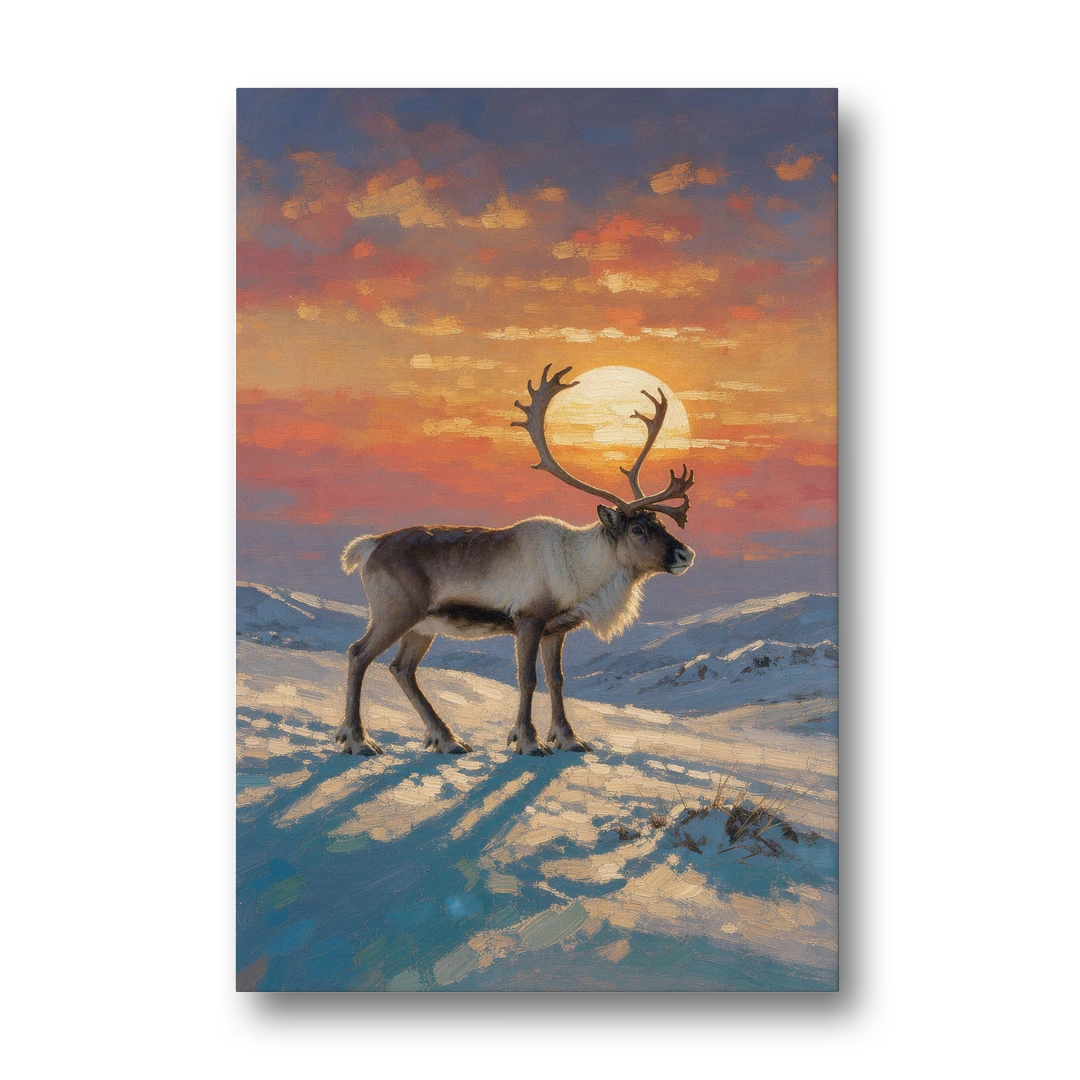 Reindeer with a Winter Sun for the Living Room - Canvas Wall Art - Front