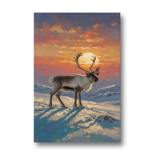 Reindeer with a Winter Sun for the Living Room - Canvas Wall Art - Front