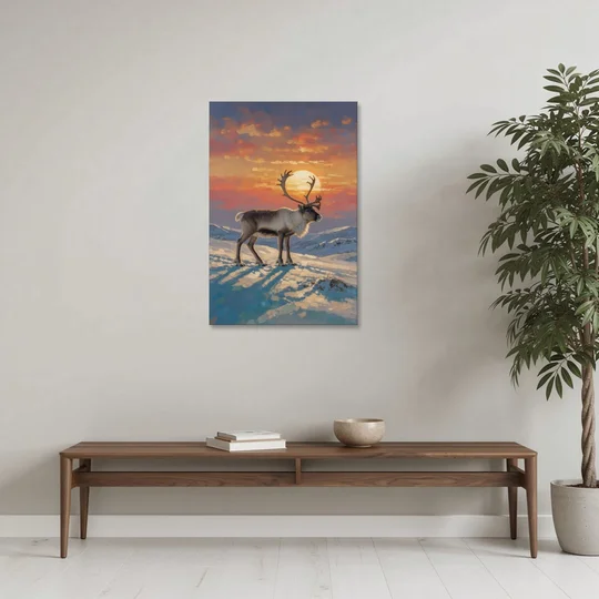 Reindeer with a Winter Sun for the Living Room - Canvas Wall Art - Coffee Table - 24x36