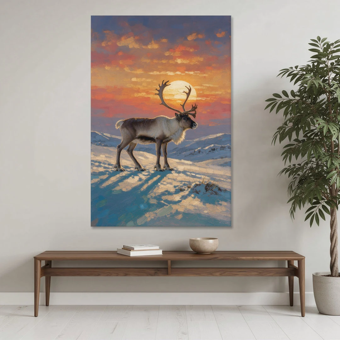 Reindeer with a Winter Sun for the Living Room - Canvas Wall Art - Coffee Table - 40x60