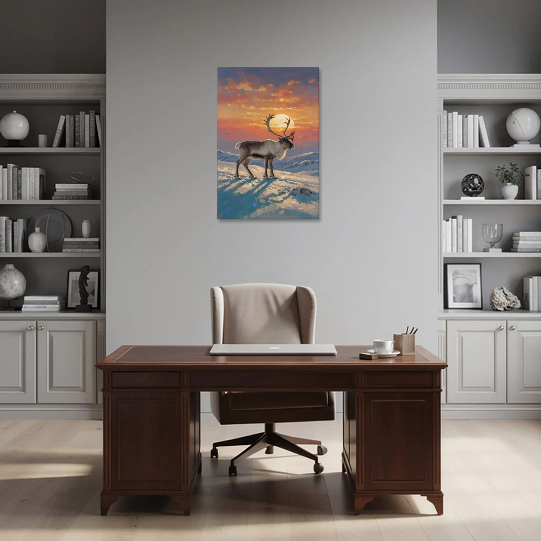 Reindeer with a Winter Sun for the Living Room - Canvas Wall Art - Office - 24x36
