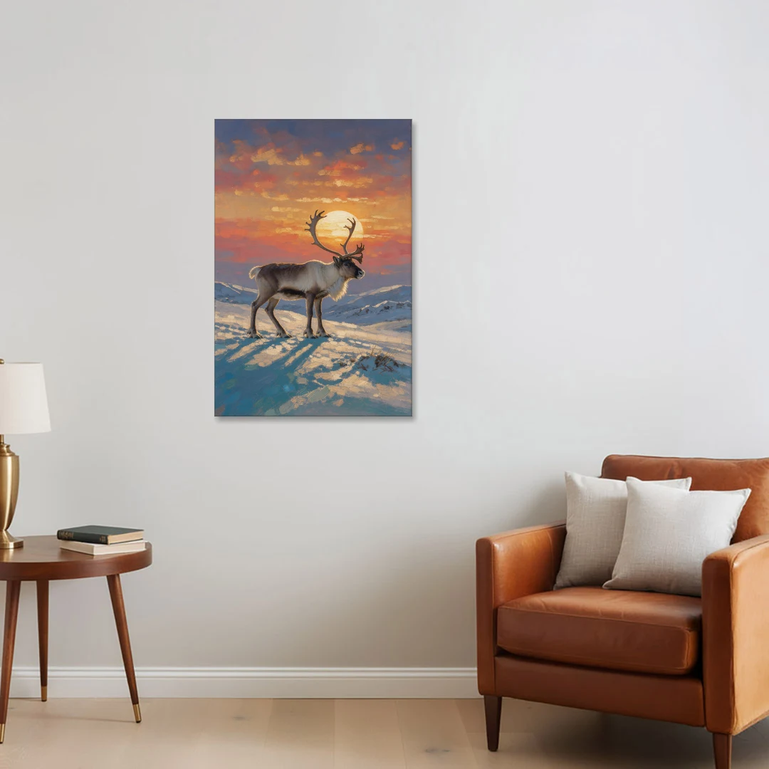 Reindeer with a Winter Sun for the Living Room - Canvas Wall Art - Sofa - 24x36