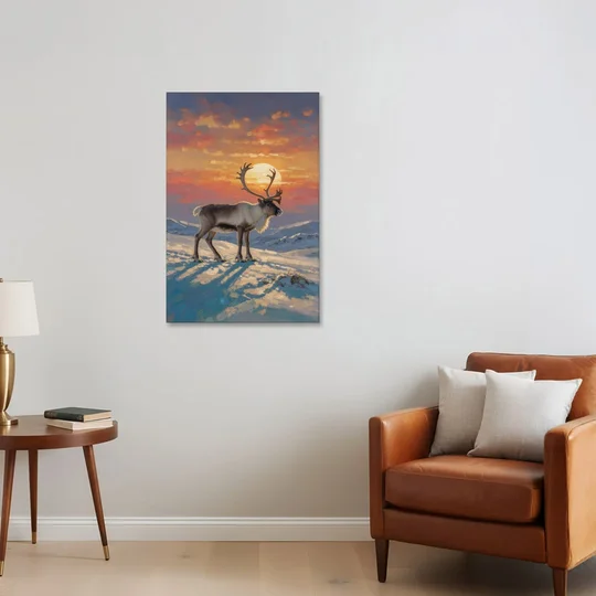 Reindeer with a Winter Sun for the Living Room - Canvas Wall Art - Sofa - 24x36