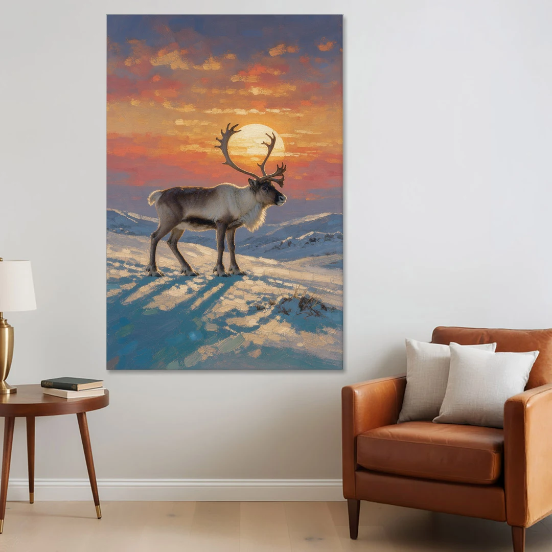 Reindeer with a Winter Sun for the Living Room - Canvas Wall Art - Sofa - 40x60