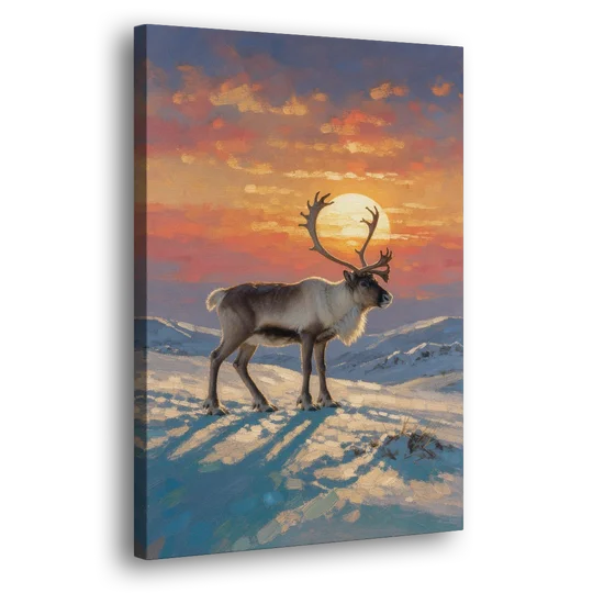 Reindeer with a Winter Sun for the Living Room - Canvas Wall Art - Side