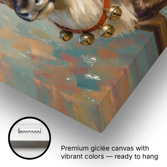 Reindeer with Jingle Bell Collar and Holly - Canvas Wall Art - Gallery Wrap Corner