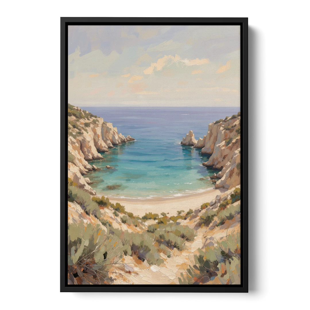 Relaxing Ochre Cliff Cove for the Spa Bathroom - Black Framed Canvas Wall Art - Front