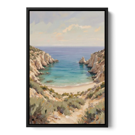Relaxing Ochre Cliff Cove for the Spa Bathroom - Black Framed Canvas Wall Art - Front