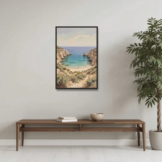 Relaxing Ochre Cliff Cove for the Spa Bathroom - Black Framed Canvas Wall Art - Coffee Table - 24x36