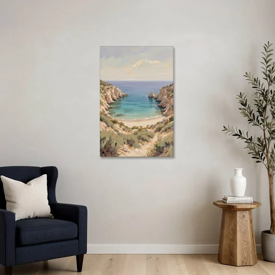Relaxing Ochre Cliff Cove for the Spa Bathroom - Canvas Wall Art - Sofa - 24x36