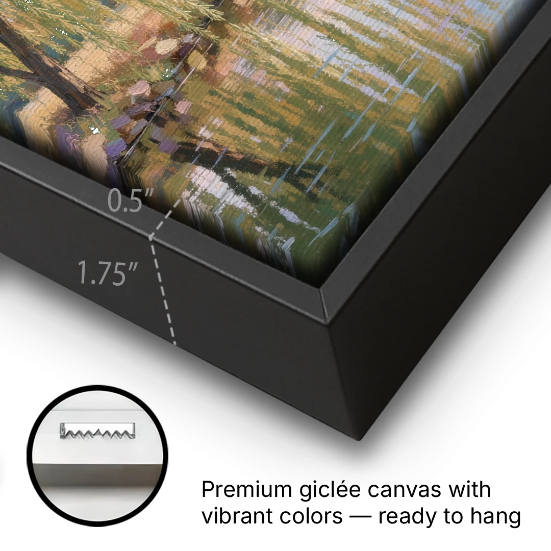 Relaxing Wall Art for Bedroom Willow River Glow - Black Framed Canvas Wall Art - Gallery Wrap Corner