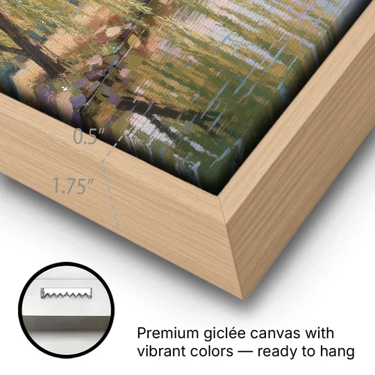 Relaxing Wall Art for Bedroom Willow River Glow - Oak Framed Canvas Wall Art - Gallery Wrap Corner