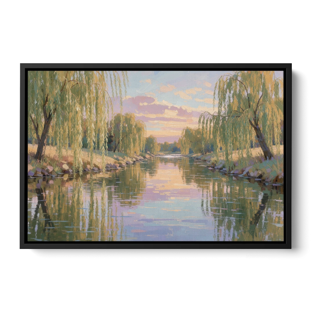 Relaxing Wall Art for Bedroom Willow River Glow - Black Framed Canvas Wall Art - Front