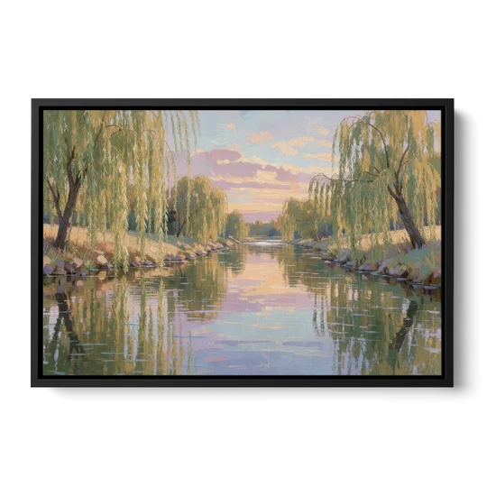 Relaxing Wall Art for Bedroom Willow River Glow - Black Framed Canvas Wall Art - Front