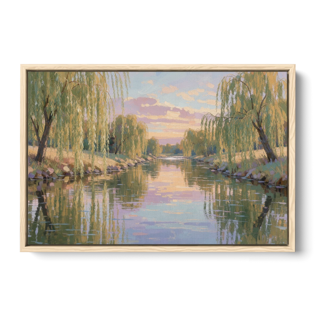 Relaxing Wall Art for Bedroom Willow River Glow - Oak Framed Canvas Wall Art - Front