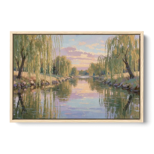 Relaxing Wall Art for Bedroom Willow River Glow - Oak Framed Canvas Wall Art - Front
