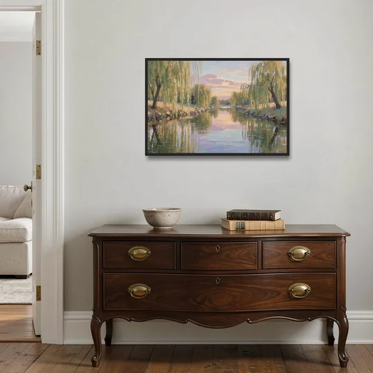 Relaxing Wall Art for Bedroom Willow River Glow - Black Framed Canvas Wall Art - Coffee Table - 36x24