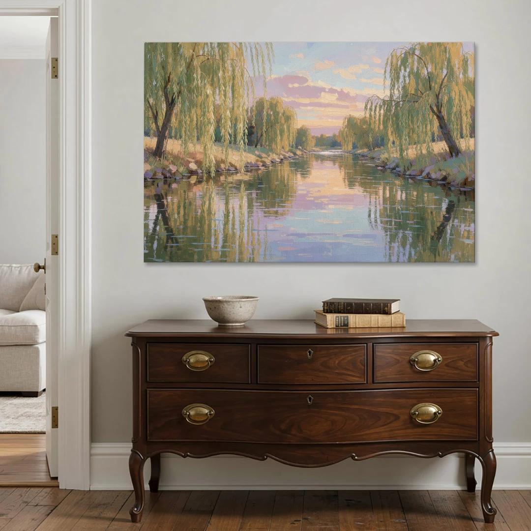 Relaxing Wall Art for Bedroom Willow River Glow - Canvas Wall Art - Coffee Table - 60x40