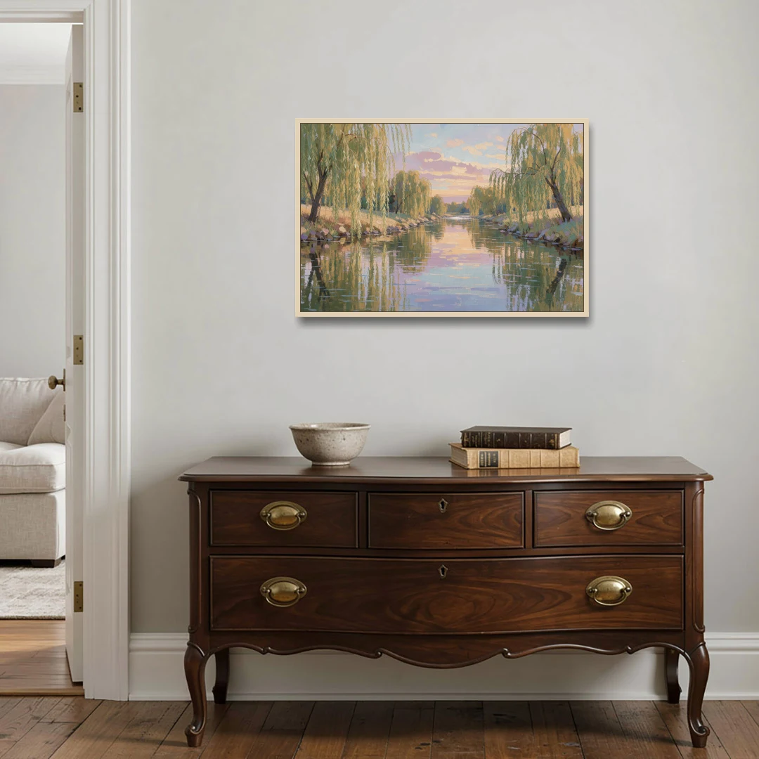 Relaxing Wall Art for Bedroom Willow River Glow - Oak Framed Canvas Wall Art - Coffee Table - 36x24