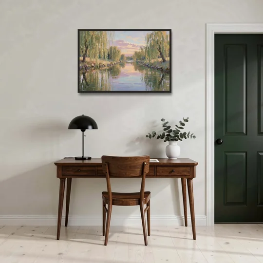 Relaxing Wall Art for Bedroom Willow River Glow - Black Framed Canvas Wall Art - Office - 36x24