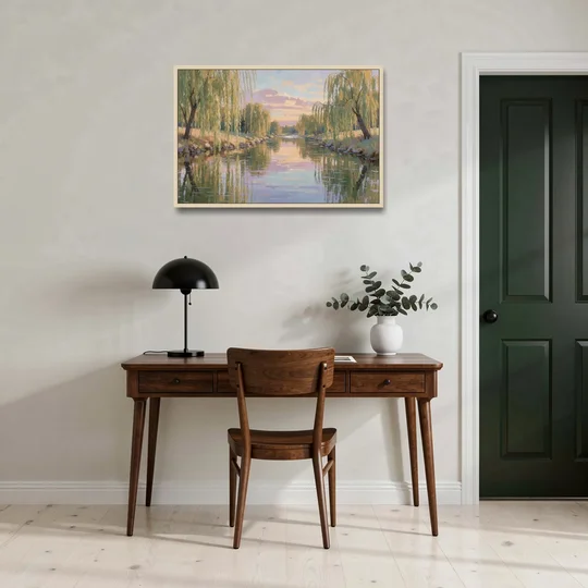 Relaxing Wall Art for Bedroom Willow River Glow - Oak Framed Canvas Wall Art - Office - 36x24