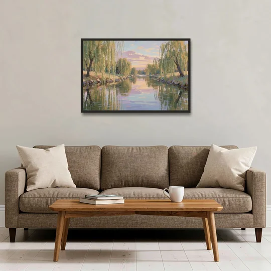 Relaxing Wall Art for Bedroom Willow River Glow - Black Framed Canvas Wall Art - Sofa - 36x24