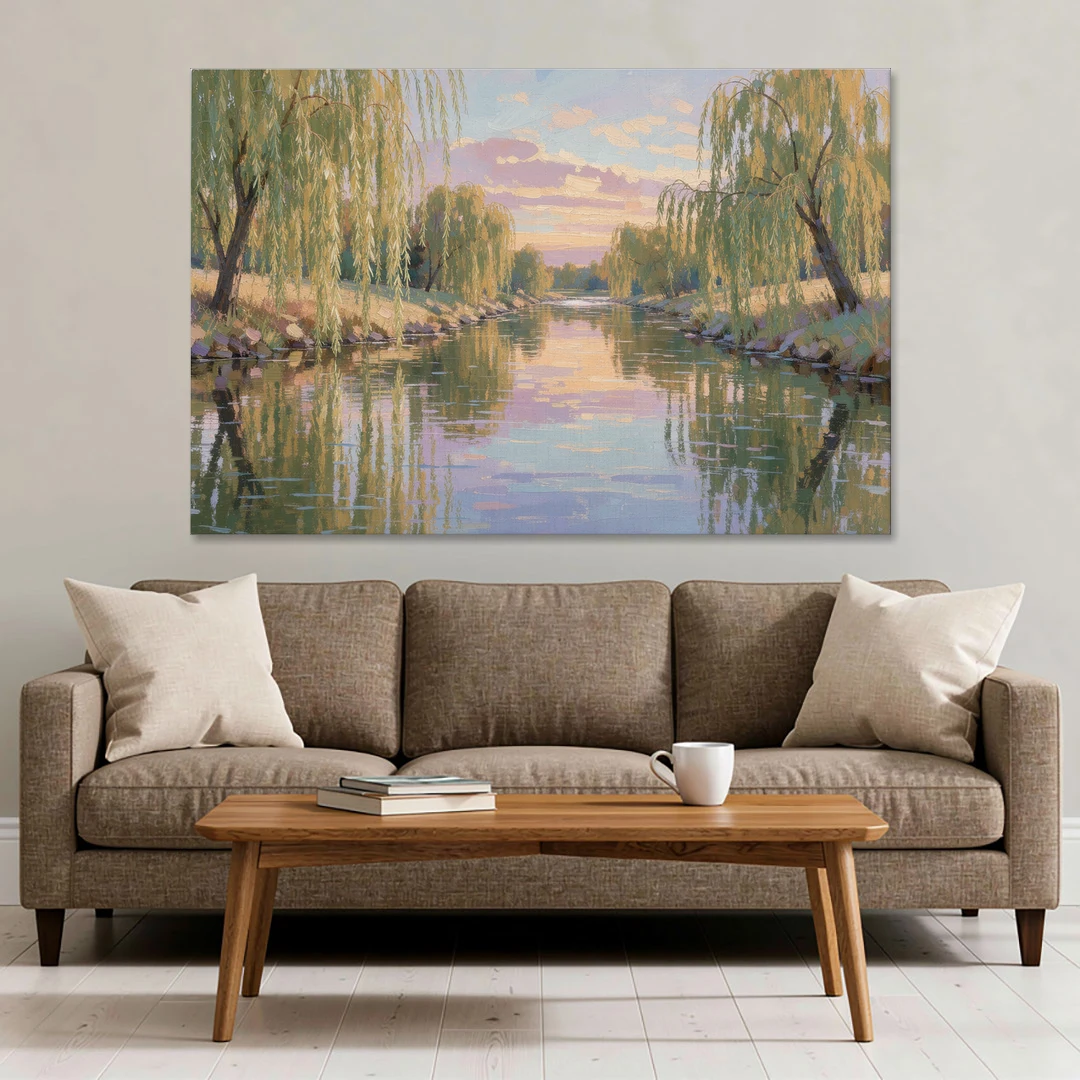 Relaxing Wall Art for Bedroom Willow River Glow - Canvas Wall Art - Sofa - 60x40