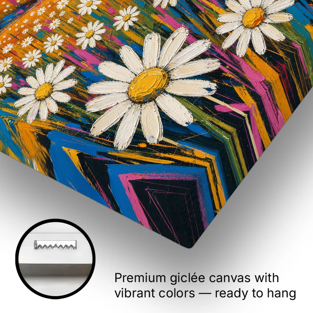 Retro Daisy Hills Under a Striped Sun for Living Rooms - Canvas Wall Art - Gallery Wrap Corner