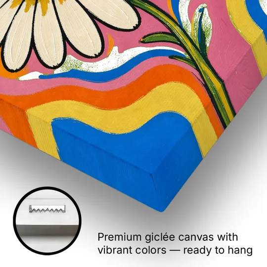Retro Daisy on Psychedelic Waves - Canvas Wall Art - Gallery Wrap Corner