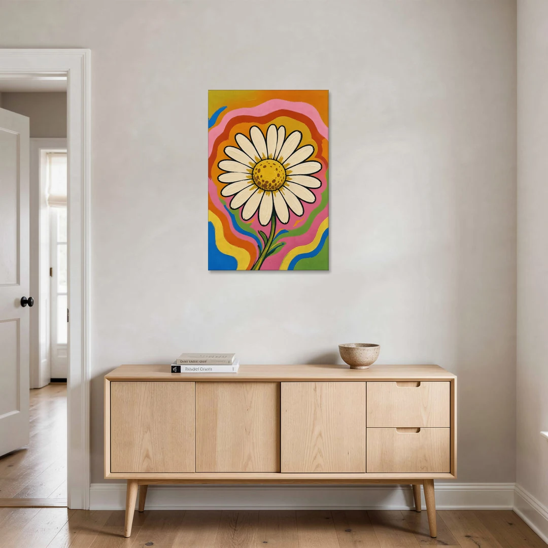 Retro Daisy on Psychedelic Waves - Canvas Wall Art - Coffee Table - 24x36