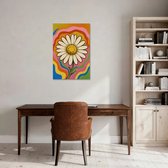 Retro Daisy on Psychedelic Waves - Canvas Wall Art - Office - 24x36