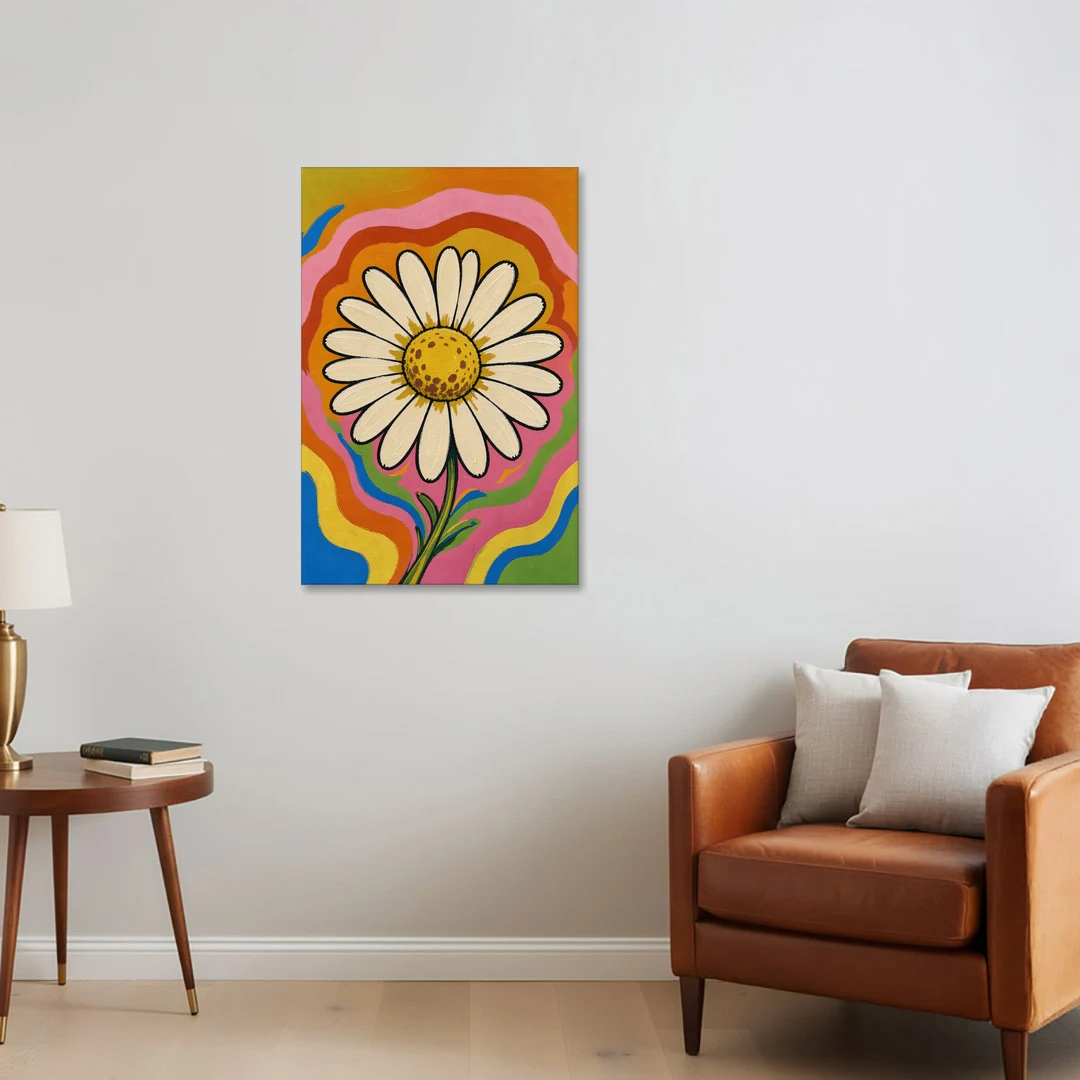 Retro Daisy on Psychedelic Waves - Canvas Wall Art - Sofa - 24x36