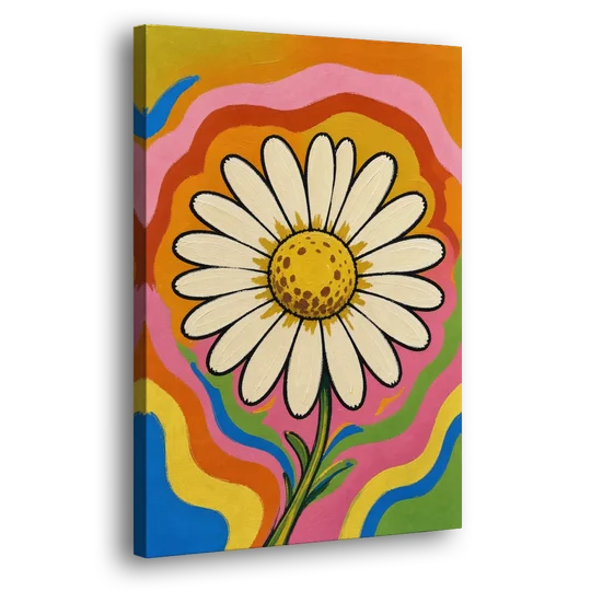 Retro Daisy on Psychedelic Waves - Canvas Wall Art - Side