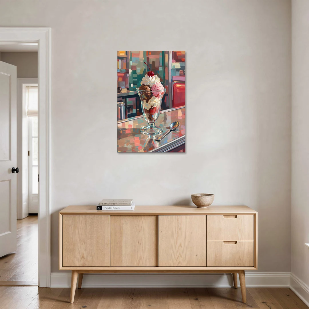Retro Diner Decor Sundae on the Counter - Canvas Wall Art - Coffee Table - 24x36