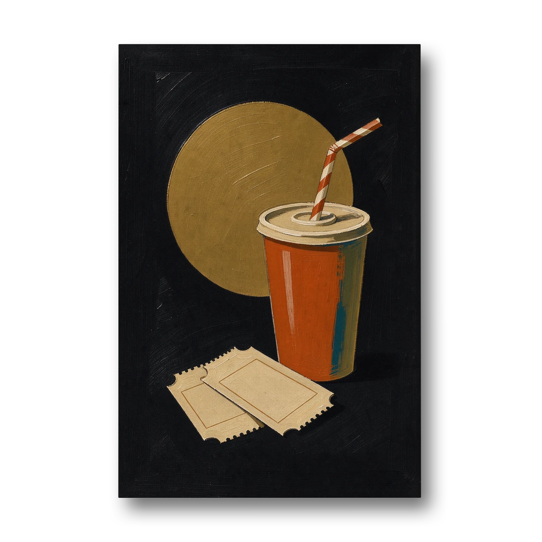 Retro Movie Wall Art with Soda and Tickets - Canvas Wall Art - Front