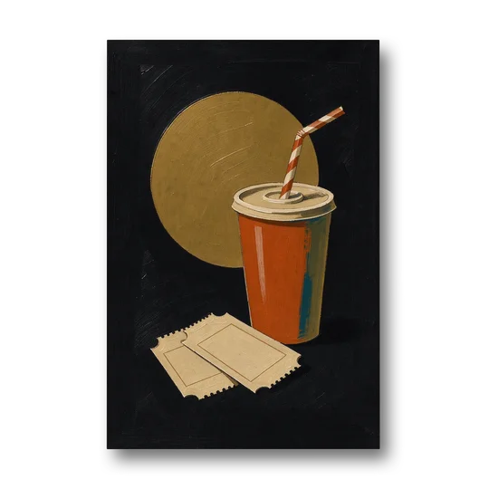 Retro Movie Wall Art with Soda and Tickets - Canvas Wall Art - Front