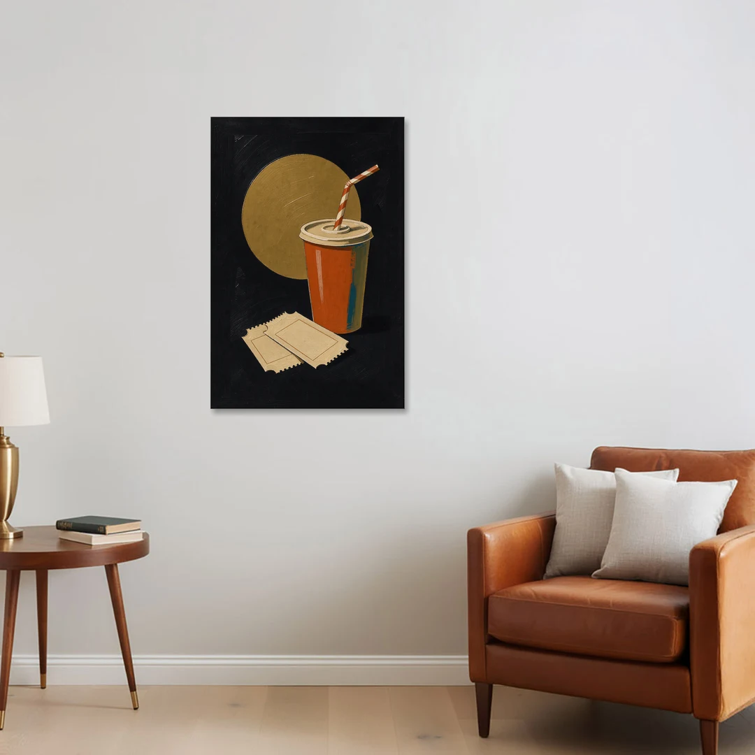 Retro Movie Wall Art with Soda and Tickets - Canvas Wall Art - Sofa - 24x36