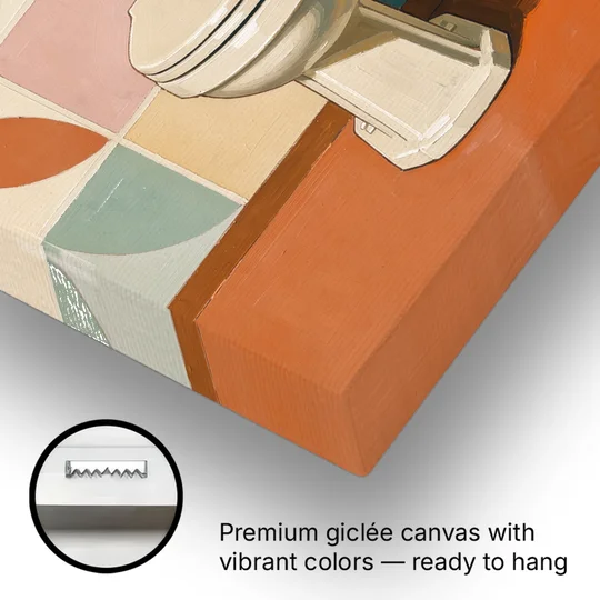 Retro Wall Art High Tank Toilet on Patchwork Tiles - Canvas Wall Art - Gallery Wrap Corner