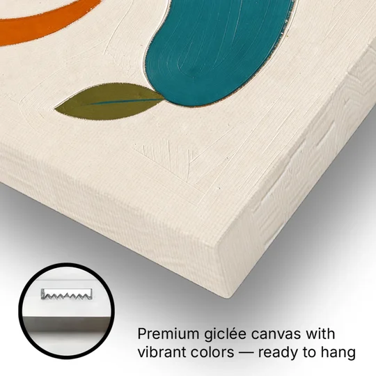 Retro Wall Decor with Teal Pebble and Coral Sun - Canvas Wall Art - Gallery Wrap Corner