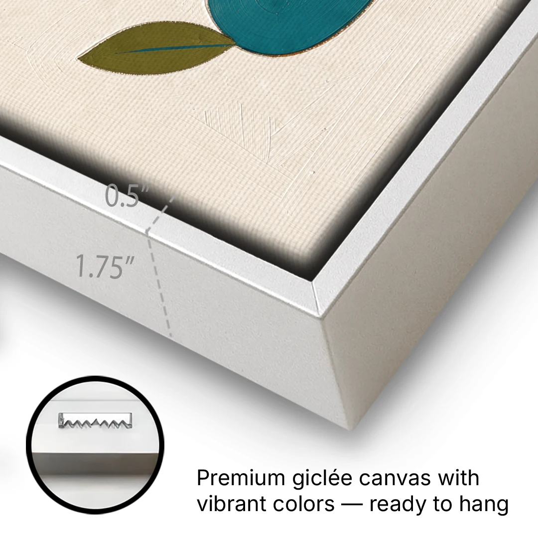 Retro Wall Decor with Teal Pebble and Coral Sun - White Framed Canvas Wall Art - Gallery Wrap Corner