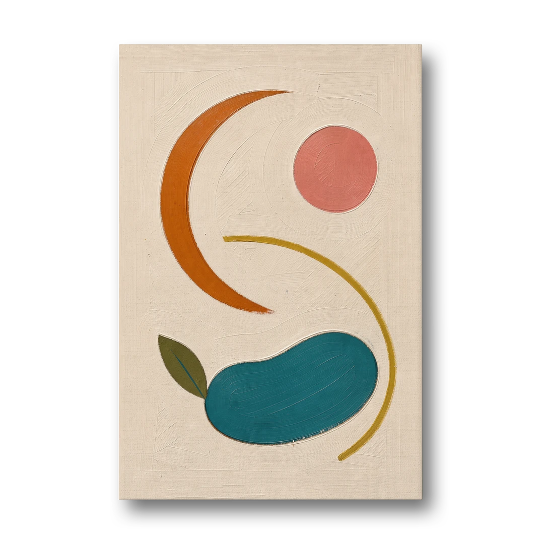 Retro Wall Decor with Teal Pebble and Coral Sun - Canvas Wall Art - Front