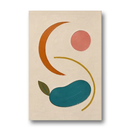 Retro Wall Decor with Teal Pebble and Coral Sun - Canvas Wall Art - Front
